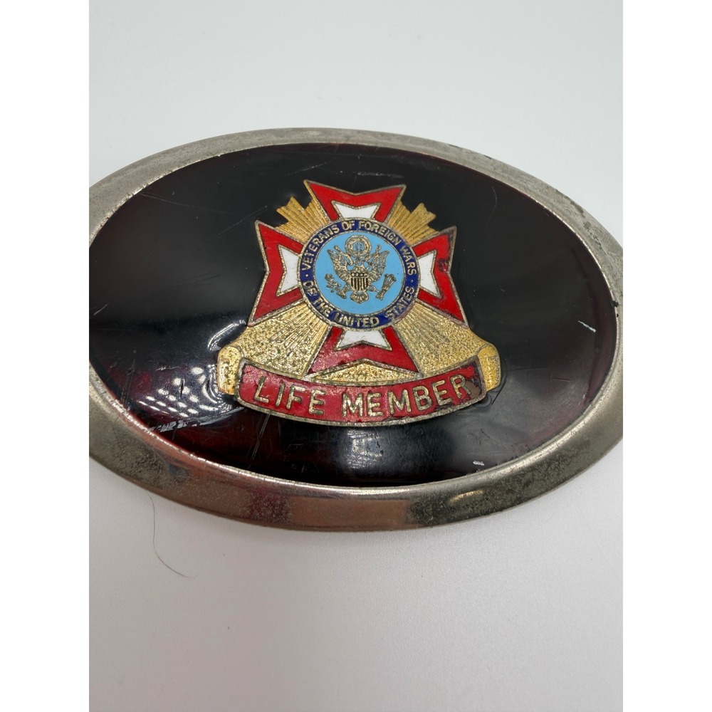 VTG VFW Life Member Belt Buckle Veterans of Foreign Wars Oval Resin Inlay *READ